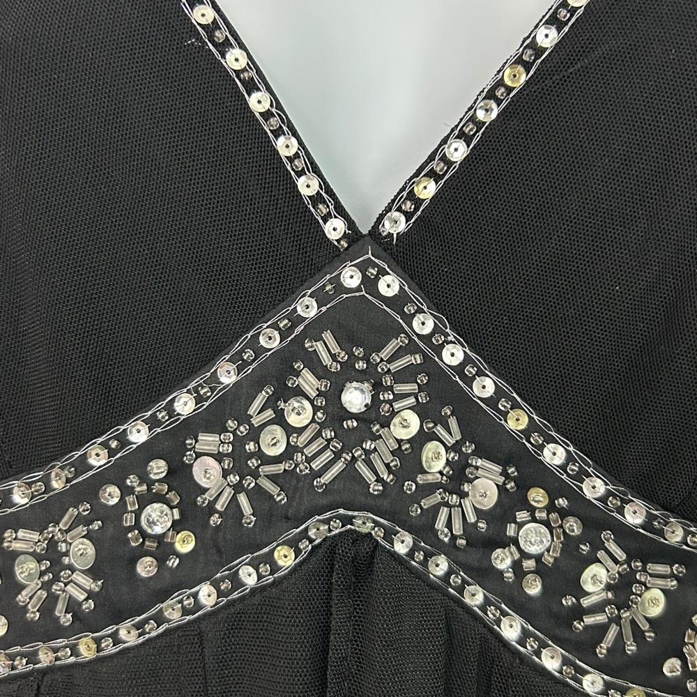 VTG MixIT Black Sequin Beaded Empire‎ Waist Mesh Overlay Dress Womens 12 NEW - Picture 6 of 15